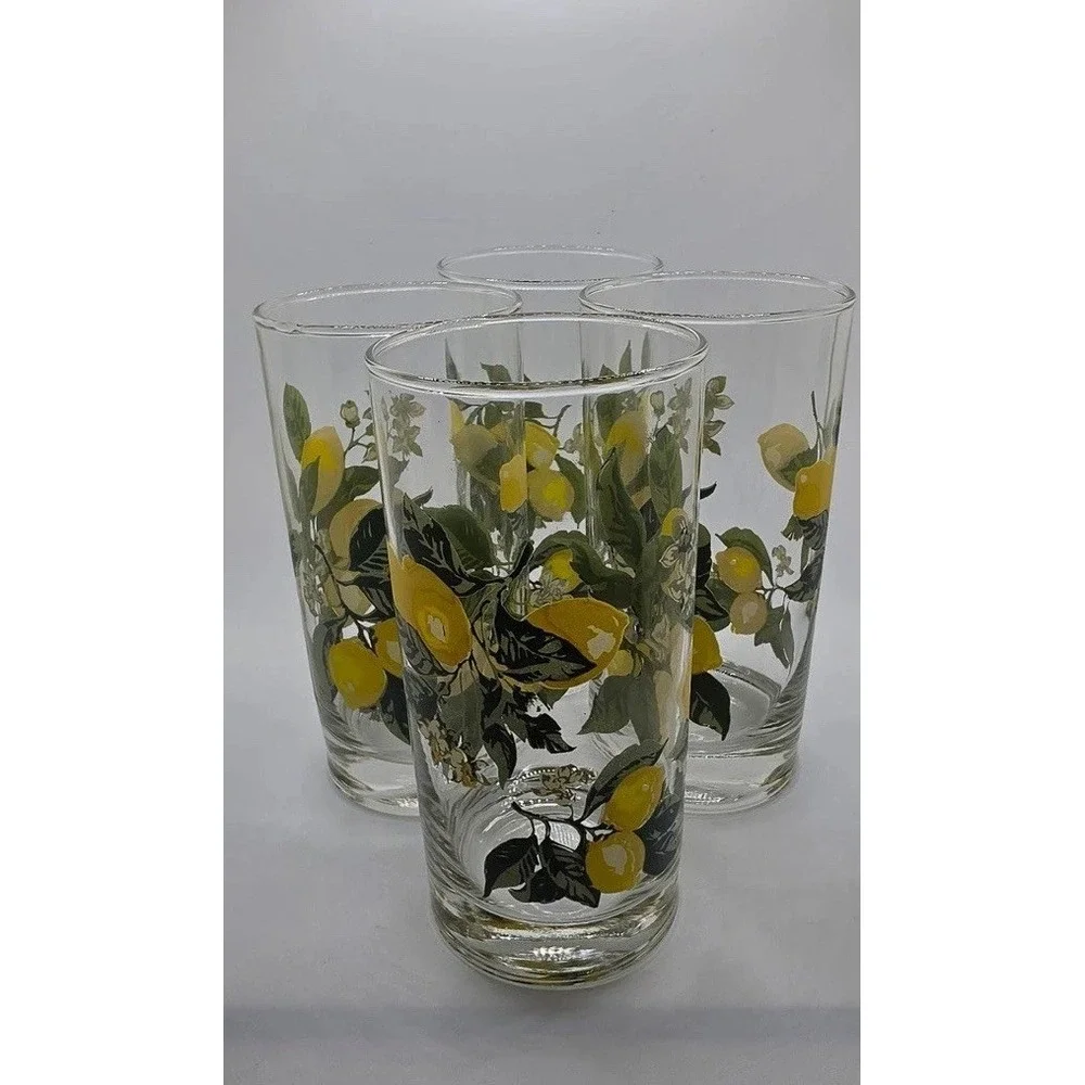 Vintage Crisa Royal Norfolk Lemons Drinking Glasses  16 oz Tumblers Set of 4